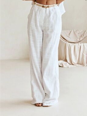 Sabo Skirt White High-Rise Wide-Leg Linen-Blend Pants